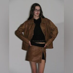 PARTIMENTO Brown Leather Wrap Skirt NWT
